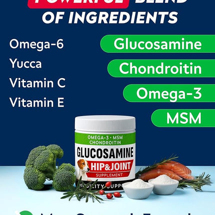 Glucosamine Treats for Dogs - Joint Supplement w/ Omega-3 Fish Oil - Chondroitin, MSM - Advanced Mobility Chews - Joint Pain Relief - Hip & Joint Care - Peanut Butter Flavor - 180 Ct - Made in USA