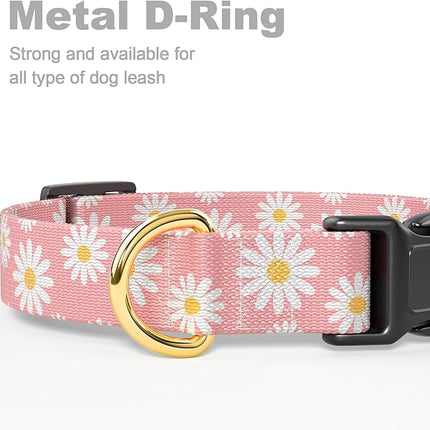 Rnivvi Dog Collar for Small Dogs, Cute Heavy Duty Adjustable Puppy Collar with Quick Release Buckle for Girl & Female, Pet Accessories for Walking Running, XS Length 5/8" Width, Pink Daisy Flower