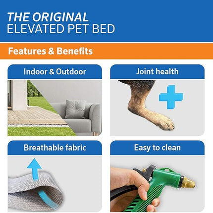 Coolaroo Original Elevated Dog Bed - Breathable Off-The-Ground Pet Bed with Cooling Fabric, Joint Relief & Moisture-Resistant Fabric, 100% Recyclable, Easy Clean, Aquatic Blue, Large