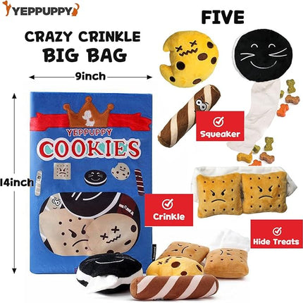 YEPPUPPY Sniffing Play for Mental Stimulation& Hide & Seek Plush Treat Dispenser – Boredom-Busting Interactive Burrow Dog Toy – Snuffle Puzzle Enrichment Gamewith Crinkle Bag and Cookies Design