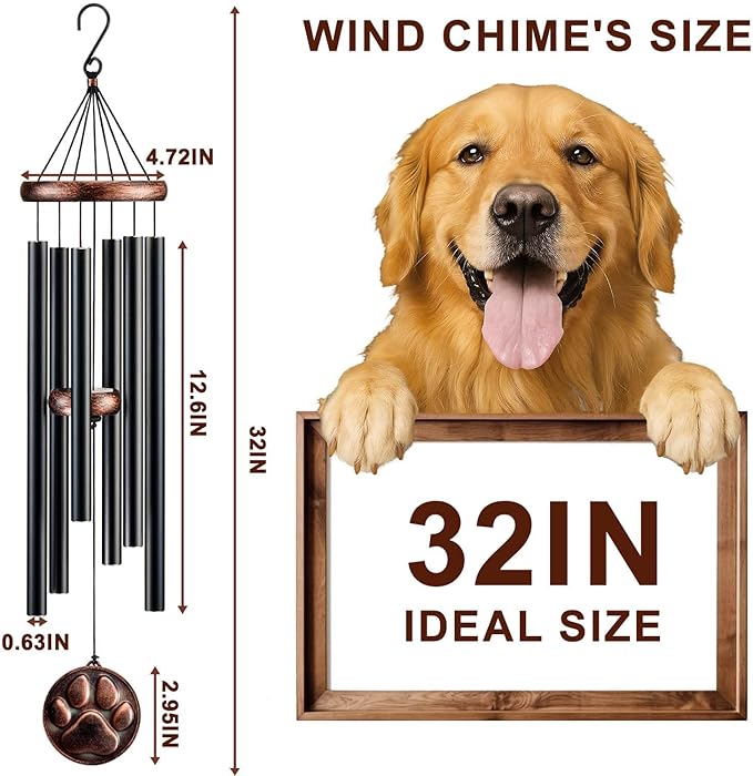 Dog Memorial Gifts, 32" Pet Memorial Wind Chimes for Loss of Dogs, Pet Loss Passing Away Remembrance Sympathy Bereavement Gift, DogPaw Vintage Wind Chime for Outside (DIY 32" Pet Memorial)