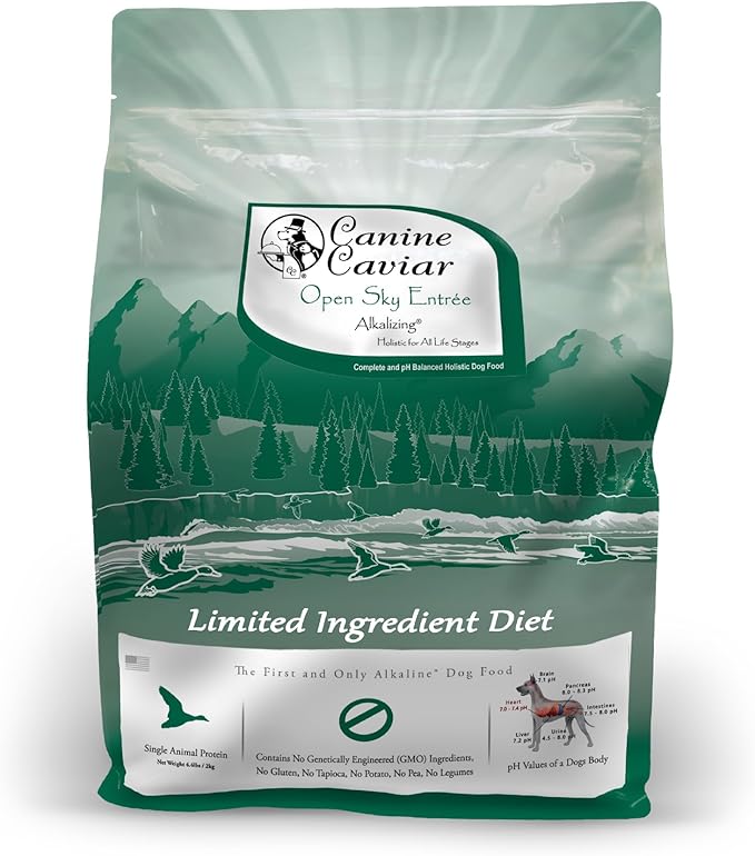Canine Caviar - Open Sky: Duck & Teff Alkaline Dry Dog Food, Limited Ingredients, Gluten-Free, Based on Science & Research, Veterinary Alternative Diet (4.4 Pound Bag)