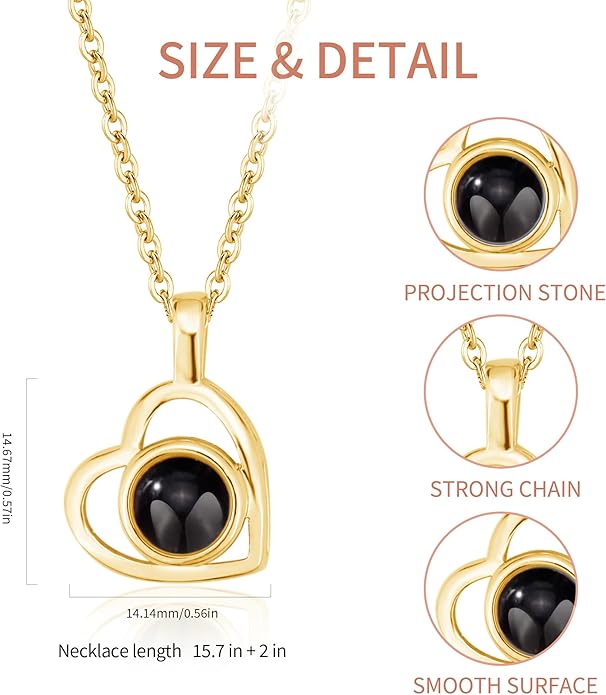 Easycosy Personalized Picture Necklace Projection Necklace with Photo Inside - Custom Photo Heart Pendant Necklace - Photo Gifts Valentines Birthday Love Memorial Gifts for Girlfriend Wife Women