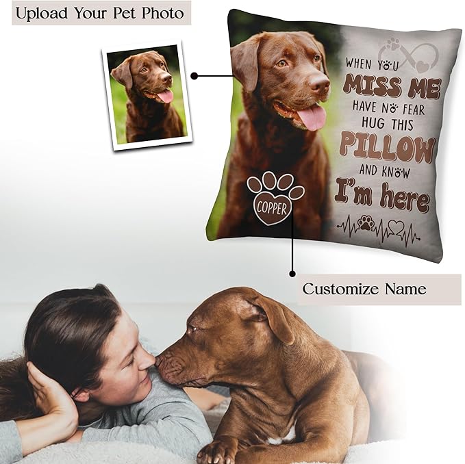 Personalized Pet Memorial Throw Pillow, Dog Memorial Gifts for Loss of Dog, Photo Gifts for Dog Lovers, In Memory of Dog Gifts, Loss of Dog Sympathy Gift, Pet Loss Gifts, Dog Bereavement Gifts