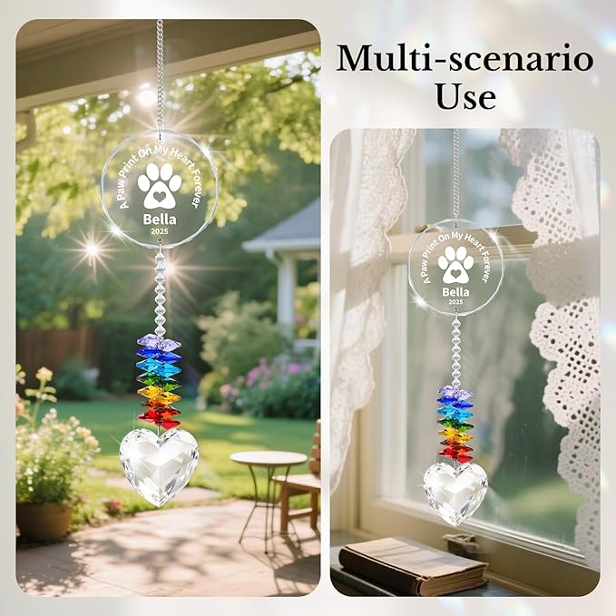 Personalized Pet Memorial Suncatcher - Dog Memorial Gifts for Loss of Dog,Pet Loss Sympathy Gift,Custom Crystal Cats Dogs Remembrance Bereavement Gift (Pet Memorial(Rounded))