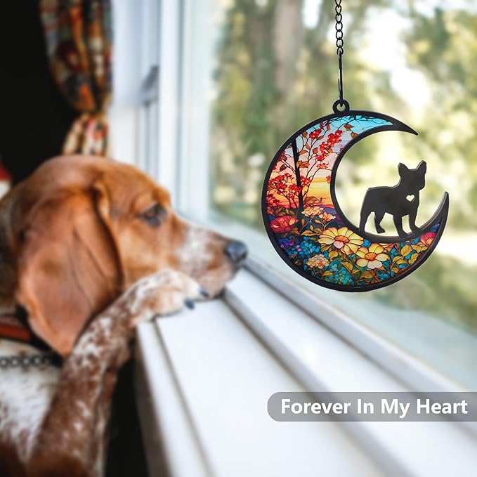 DIY French Bulldog Memorial Suncatcher with Sympathy Card, Dog Memorial Gifts for Loss of Dog,Dog Bereavement Gift,French Bulldog Ornament for Window Hanging (4-French Bulldog)