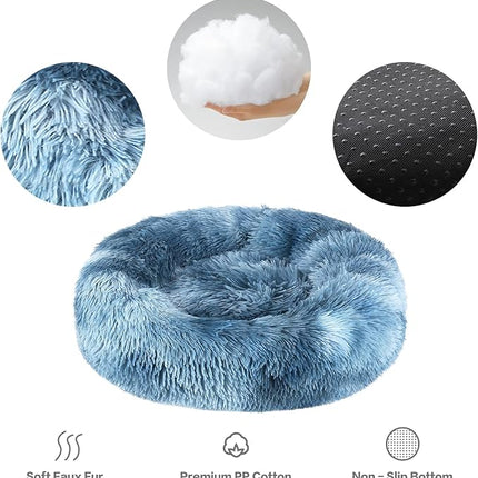 NOYAL Calming Donut Dog Bed for Small to Medium Dogs & Cats - Plush Faux Fur Anti-Anxiety Pet Bed with Machine Washable Cover & Non-Slip Base