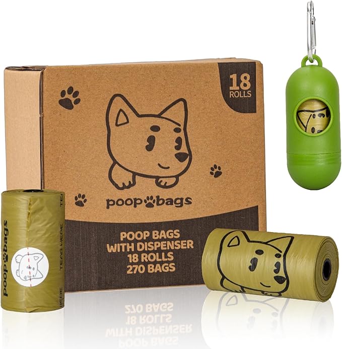 270 Counts Dog Poop Bags Rolls with Dispenser & Leash Clip, Scented Poop Bags for Dogs Waste, Extra Thick & Leak Proof for Poop Doggie Puppy Pet Waste, 9" x 13", Dark Khaki