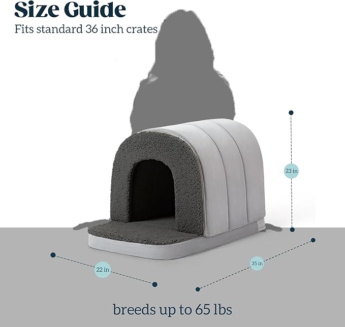 Orthopedic Dog Bed House - Dog House Indoor with Egg-Crate Foam - Tent Bed with Waterproof Lining & Nonskid Bottom, Ideal for Large Breeds & Fits 36-Inch Crate - 35"x22", Charcoal