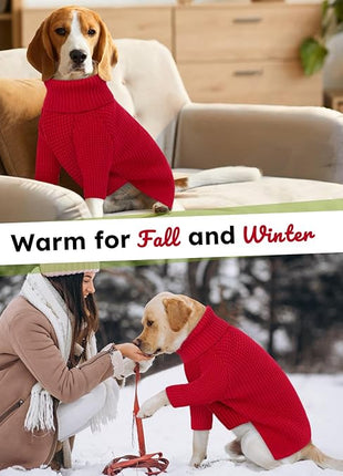 Queenmore XXL Dog Sweater, Long Sleeve Dog Sweaters, Turtleneck Dogs Sweaters for Large Breeds, Cold Weather Doggie Sweatshirt, Extra Large Pet Sweaters, Red 2XL