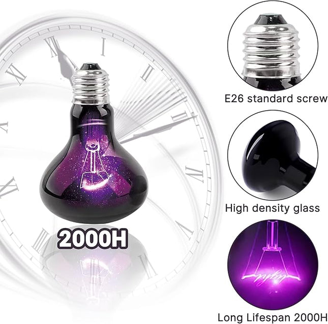 60W Reptile Night Light Bulb, UVA Heat Lamp - Simulate Natural Moonlight, Purple Basking Lamp for Bearded Dragon, Lizard