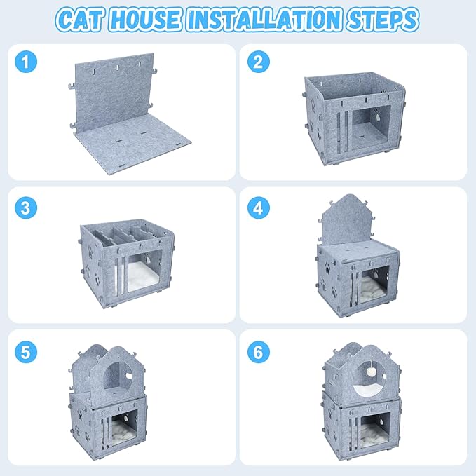 2-Storey Detachable Cat House for Indoor Cats Bed, Covered Beds & Furniture with Washable Cushioned, Cute Modern Condo for Multi Small Pet Large Kitten Kitty, Grey