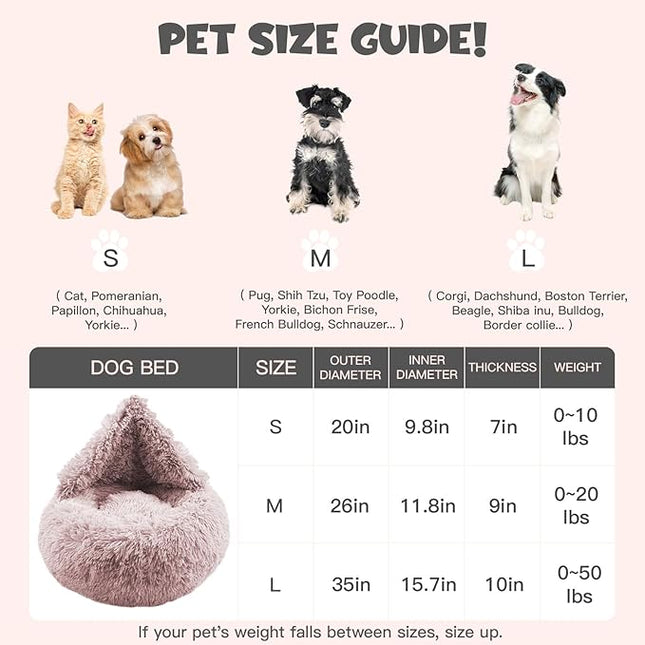 Himax Dog Beds for Large Dogs, Donut Dogs Beds with Blanket Attached, Calming Dog Bed Washable (20"/26"/35") Beige