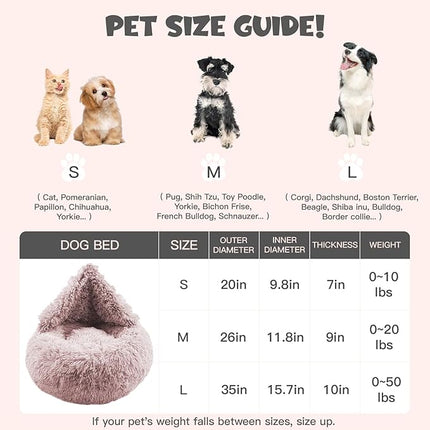 Himax Dog Beds for Small Dogs, Donut Dogs Beds with Blanket Attached, Calming Dog Bed Washable (20"/26"/35") Beige