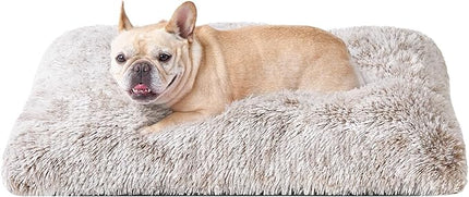 EHEYCIGA Fluffy Dog Crate Bed for Medium Dogs, Plush Faux Fur Crate Pad, Calming Anti Anxiety Medium Dog Bed, Washable Soft Warm Mat with Non-Slip Bottom, Brown