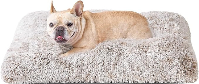 EHEYCIGA Fluffy Dog Crate Bed for Medium Dogs, Plush Faux Fur Crate Pad, Calming Anti Anxiety Medium Dog Bed, Washable Soft Warm Mat with Non-Slip Bottom, Brown