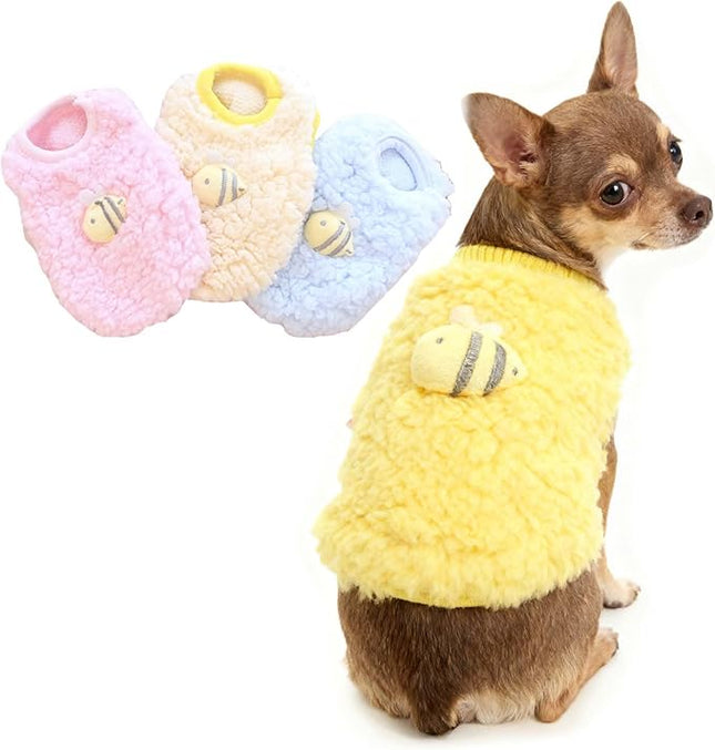 FLAdorepet 3 Packs Teacup Dog Cat XXS Clothes for Chihuahua Yorkie,Winter Warm Fleece Puppy Pet Clothes Sweater Shirt Vest for Mini Newborn Extra Small Dogs (3 Packs, XXXS(Pet Under 1LBS))