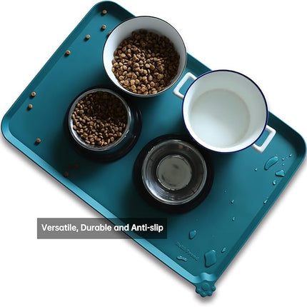 Hoki Found Large Silicone Pet Food Mats Tray - Non Slip Pet Dog Cat Bowl Mats Placemat - Dog Pet Cat Feeding Mat - Waterproof Dog Cat Food Mats -Pet Water Mats for Carpet - Sicilian Ocean