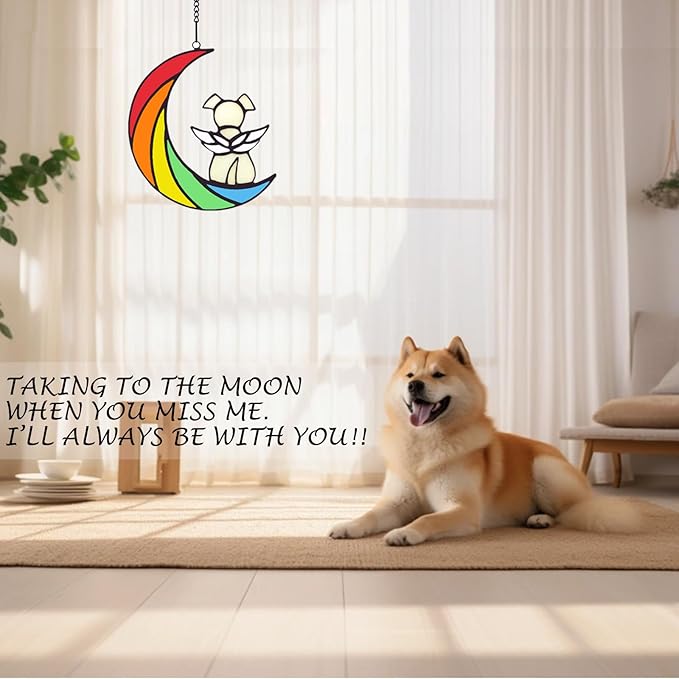 Stained Glass Rainbow Bridge Dog Memorial Gifts for Loss of Dog Sympathy Gift Suncatcher, Angel Wings Passing Away Remembrance Memory, Pet Sympathy Gifts for Dogs, Pet Lovers, Window Hanging