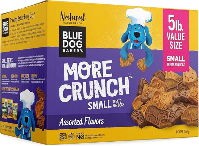 Blue Dog Bakery More Crunch Small Assorted Flavors, Dog Biscuits, Healthy Treats, All Natural, Bacon, Chicken, Cheese, Peanut Butter, 5 lb (Pack of 1)