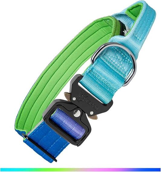 TSPRO Premium Dog Collars Tactical Dog Collar with Handle and Heavy Duty Quick-Release Metal Buckle Durable Thick and Adjustable for Medium to Large Dogs (Gradient Rainbow M)