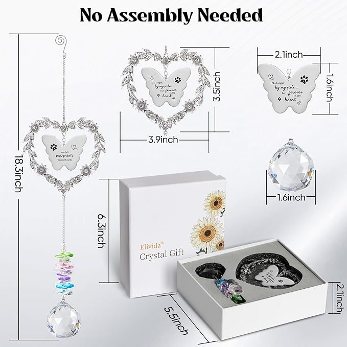 Dog Memorial Gifts for Loss of Dog, Pet Sympathy Suncatcher with Personalized Words, Cat Death Remembrance Gift for Pet Lovers, Heart Shaped Cat Bereavement Ornament with Sympathy Card