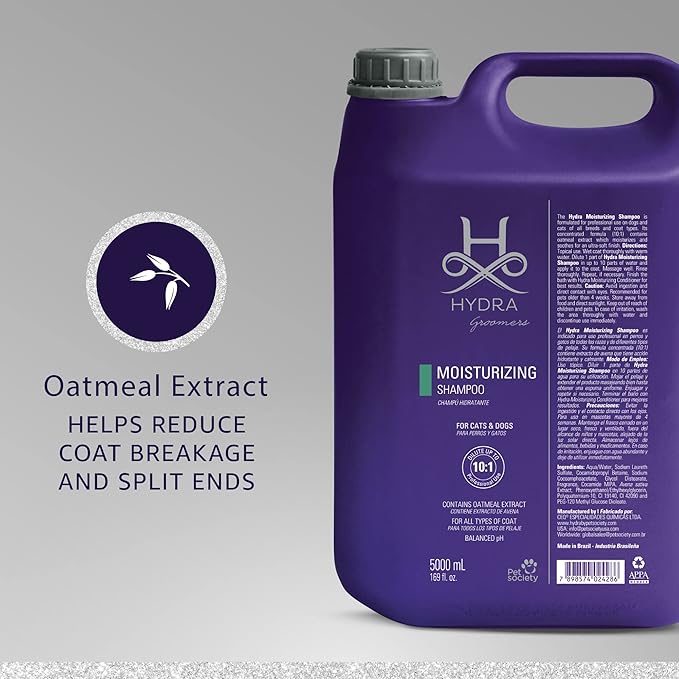 Hydra Professional Moisturizing Dog Shampoo, Oatmeal Bath for Dogs and Cats, Pet Wash for All Breeds and Coat Types, Promotes Healthy Skin and Coats, 169 fl.oz