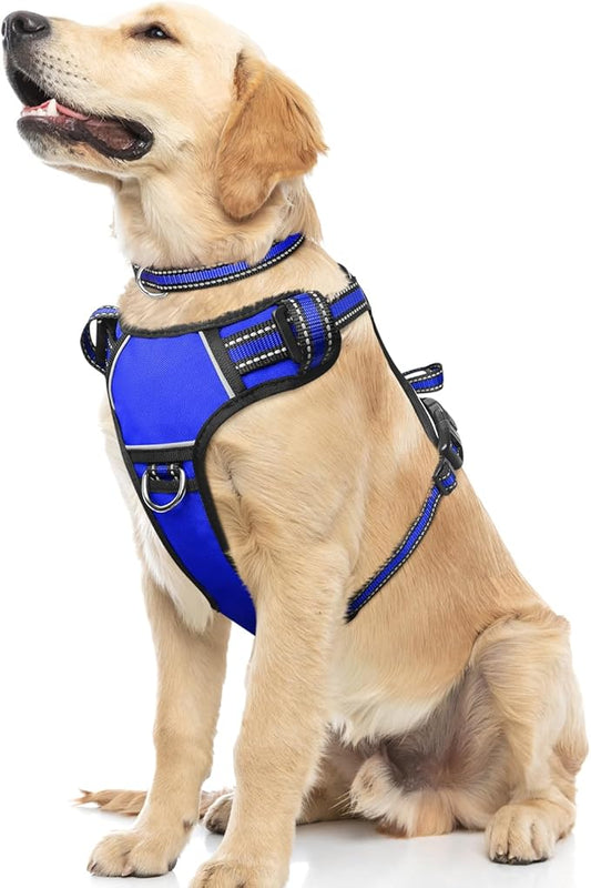 WINSEE Dog Harness No Pull, Pet Harnesses with Dog Collar, Adjustable Reflective Oxford Outdoor Vest, Front/Back Leash Clips for Small, Medium, Large, Extra Large Dogs, Easy Control Handle for Walking