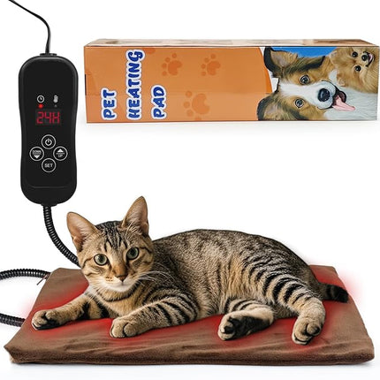 NAMOTEK Pet Heating Pad Adjustable Temperature with Timer, Waterproof Heated Mat with Chew Resistant Cord, Auto Power-Off Electric Indoor Pet Heat Pad for Dogs and Cats