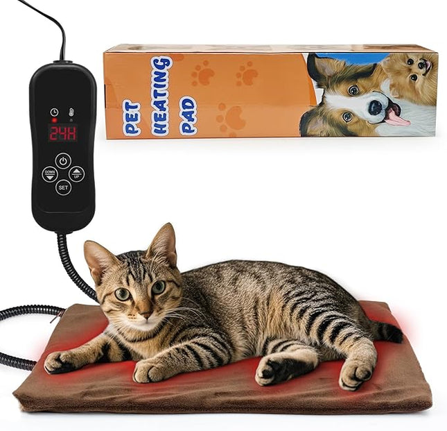 NAMOTEK Pet Heating Pad Adjustable Temperature with Timer, Waterproof Heated Mat with Chew Resistant Cord, Auto Power-Off Electric Indoor Pet Heat Pad for Dogs and Cats