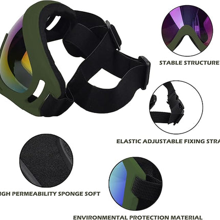Large Dog Sunglasses with Adjustable Strap UV Protection, Suitable for Medium-Large Dogs, Soft Goggles (Army Green Frame)