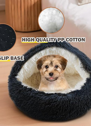 Cat Bed for Indoor Cats, Calming Cozy Cave with Self-Warming Plush, Entire Bed Machine Washable & Anti-Slip Base, Breathable Pet Bed for Small Cats&Dogs All Seasons (Dark Gray, 24 * 24inch)