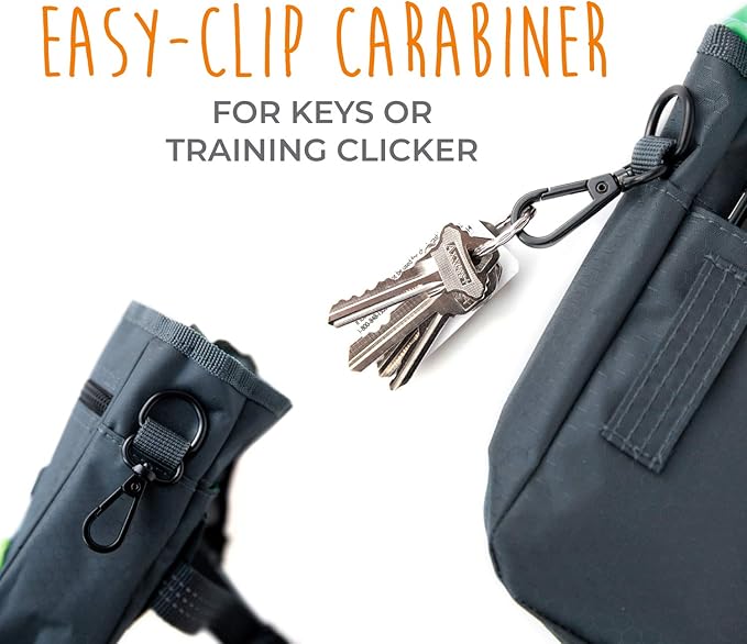 Mighty Paw Dog Treat Bag - Drawstring Closure Pouch - Includes Carabiner Hook and Pick-up Bags - Dog Paw Treat Bag - Pet Training Pouch - (Grey/Green)