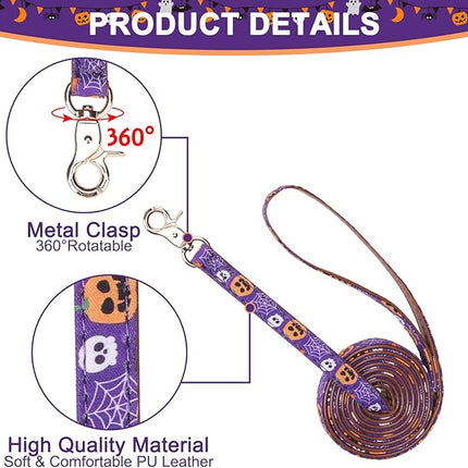 EXPAWLORER Halloween Dog Collar and Leash Set - Dog Bow Tie and Dog Bandana Collar with Bell, Dog Leash Tangle Free, Adjustable Collars for Small Medium Large Dogs Cats, Holiday Ideal Gift for Pets