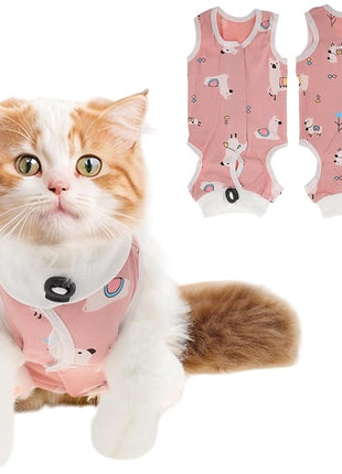 Cat Recovery Suit, Soft Breathable Cat Surgeries Suit, Cat Onesie for Cats After Surgeries, Prevents Licking Wounds, M, Pink