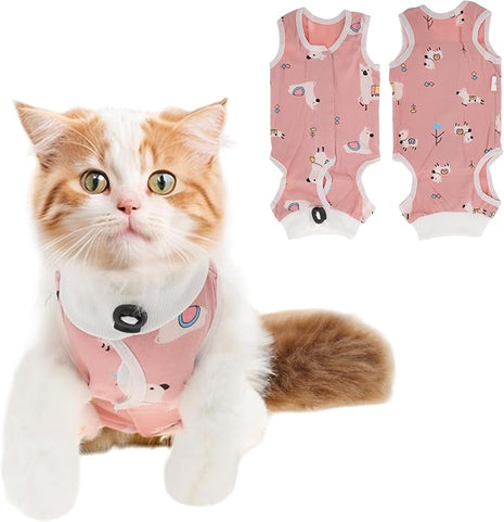 Cat Recovery Suit, Soft Breathable Cat Surgeries Suit, Cat Onesie for Cats After Surgeries, Prevents Licking Wounds, M, Pink