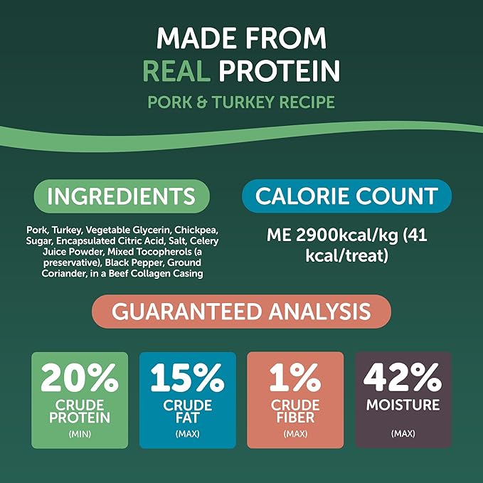 Deli Sticks Pork and Turkey Human-Grade Gluten-Free Soft and Chewy Dog Treats, 10 Count Bag