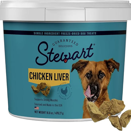 Stewart Chicken Liver Dog Treats, 16.8 oz, ~315 Pieces, Freeze Dried Raw, Single Ingredient, 60% Protein Training Treats or Meal Topper in a Value Size Resealable Tub, Grain Free, Gluten Free