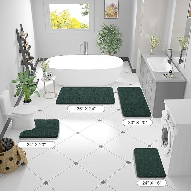 OLANLY Bathroom Rugs 59x24, Extra Soft Absorbent Chenille Bath Rugs, Rubber Backing Quick Dry, Machine Washable Bath Mats for Bathroom Floor, Tub and Shower, Home Decor Accessories, Blackish Green