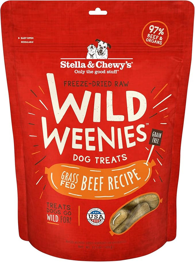 Stella & Chewy's Freeze-Dried Raw Wild Weenies Dog Treats - High-Protein Training Treats for Dogs & Puppies - All-Natural Grass-Fed Beef Recipe with 97% Meat & Organs - USA Made - 11.5 oz Bag