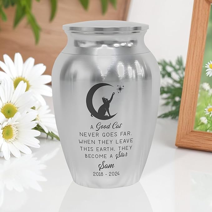 Artsy Woodsy Personalized Pet Memorial Mini Urns - Stainless Steel Decorative Keepsake Urns for Ashes, 2.56 inch, Gifts for Cat Lovers in Loving Memory