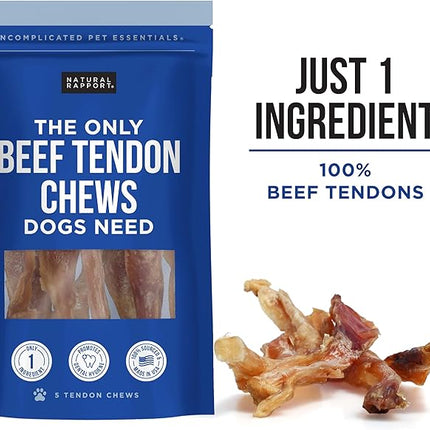 Natural Rapport Beef Tendon Dog Treats - The Only Beef Tendon Chews Dogs Need- All Natural Dog Treats for Small and Large Dogs (5 Chews)