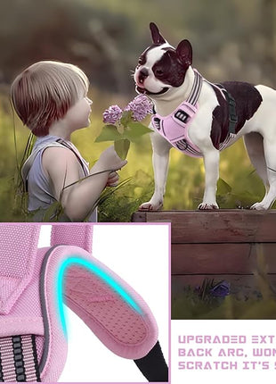 BUMBIN Dog Harness for Large Dogs, No Pull Adjustable No Choke Pet Vest with Dog Leash Fit Smart Reflective Pet Walking Harness for Training Easy Control Soft Handle Pink L
