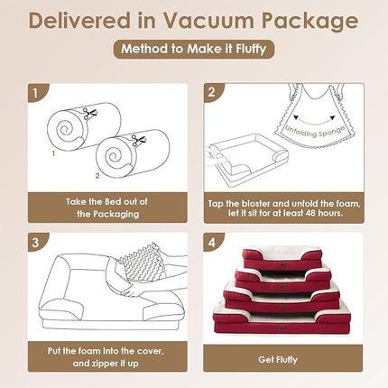EHEYCIGA Orthopedic XL Dog Beds, Waterproof Memory Foam Dog Bed for Extra Large Dogs, Non-Slip Bottom and Egg-Crate Foam Big Pet Couch Bed with Washable Removable Cover,Red