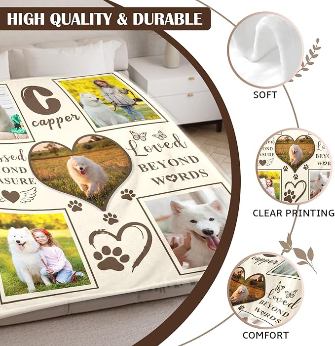 WFR Personalized Pet Memorial Throw Blanket with Photo-Pet Memorial Gifts for Dogs Cats Loss of Dog Sympathy Gift Bereavement Remembrance Passing Away Gifts,Pet Picture Blanket (5-Photos)