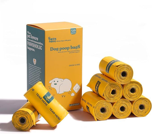 Dog Poop Bags Rolls Guaranteed Leak Proof and Extra thick Poop Bags for Dogs,120 Count 8 Rolls,Lavender Scented, Doggie Poop Bag for Puppy and Big Dogs