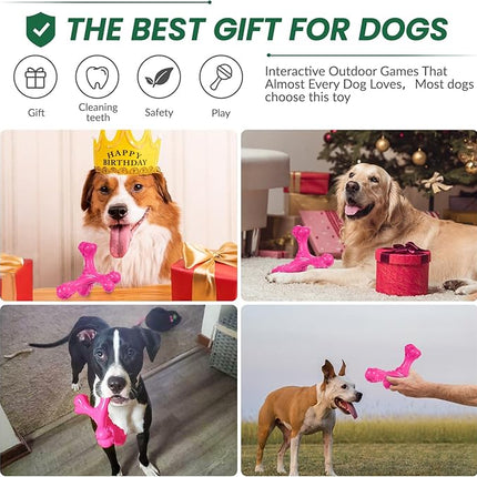 Dog Chew Toys for Aggressive Chewers Large Breed,Indestructible Bones Toy，Durable Cleaning Toothbrush Natural Rubber Dog Toys… (Pink)