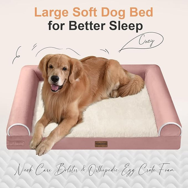 Large Dog Bed Orthopedic Washable: Jumbo Dog Bed Bolster Extra Large Dogs Egg Crate Foam Sofa Couch Waterproof Removable Cover - Pink