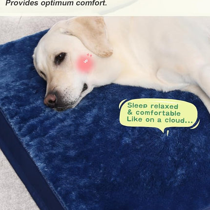 KSIIA Orthopedic Dog Crate Bed Waterproof Dog beds for Large Dogs Deluxe Plush Washable Pet Mat with Egg Crate Foam & Removable Cover, 41 x 27 Inch, Blue