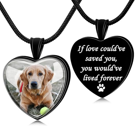 Farfume Personalized Pet Urn Necklace for Dog Cat Ashes Cremation Pet Memorial Customized Photo Text Engraving Pendant Keepsake Funeral Jewelry